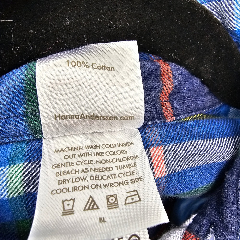 Hanna Andersson Kids Size 12 Flannel Button Down Shirt Navy Blue Plaid Cotton - Picture 9 of 9